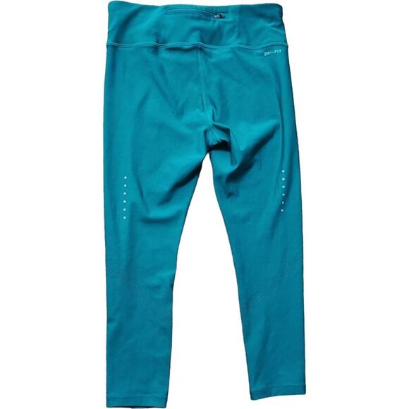 Nike Dri Fit Women's M Running Capris Cropped Green Teal Reflective Zip Pocket - Picture 3 of 8